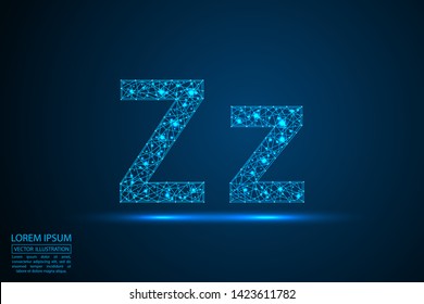 English letters abstract font consists 3d of triangles, lines, dots and connections. Vector illustration EPS 10.