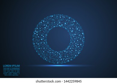 English letters abstract font consists 3d of triangles, lines, dots and connections. On a dark blue background cosmic universe stars, meteorites, galaxies. Vector illustration EPS 10.