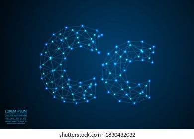 English letters abstract font consists 3d of triangles, lines, dots and connections. On a dark blue background cosmic universe stars, meteorites, galaxies. Vector illustration EPS 10.