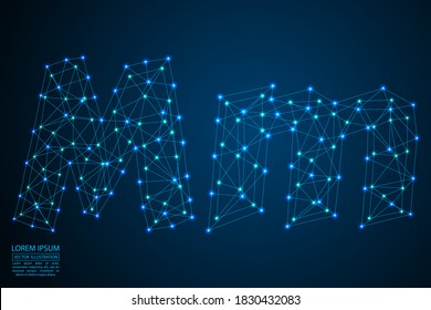 English letters abstract font consists 3d of triangles, lines, dots and connections. On a dark blue background cosmic universe stars, meteorites, galaxies. Vector illustration EPS 10.