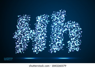 English letters abstract font consists 3d of triangles, lines, dots and connections. On a dark blue background cosmic universe stars, meteorites, galaxies. Vector illustration EPS 10.