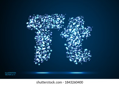 English letters abstract font consists 3d of triangles, lines, dots and connections. On a dark blue background cosmic universe stars, meteorites, galaxies. Vector illustration EPS 10.