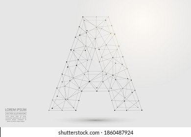 English letters abstract font consists 3d of triangles, lines, dots and connections. Vector illustration EPS 10.