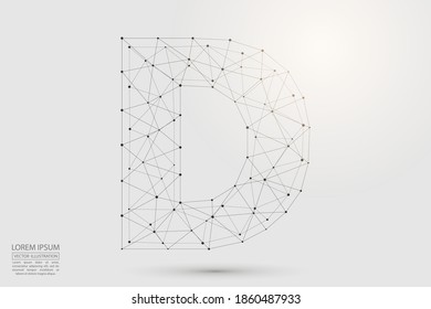 English letters abstract font consists 3d of triangles, lines, dots and connections. Vector illustration EPS 10.