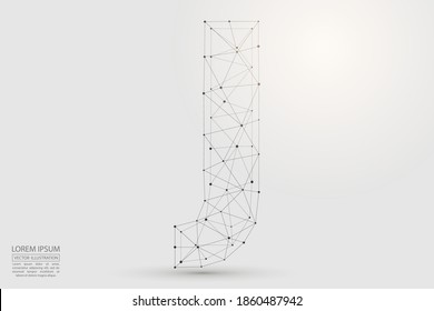 English letters abstract font consists 3d of triangles, lines, dots and connections. Vector illustration EPS 10.
