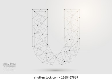 English letters abstract font consists 3d of triangles, lines, dots and connections. Vector illustration EPS 10.