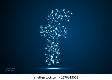 English letters abstract font consists 3d of triangles, lines, dots and connections. On a dark blue background cosmic universe stars, meteorites, galaxies. Vector illustration EPS 10.