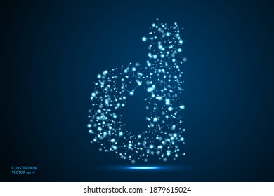 English letters abstract font consists 3d of triangles, lines, dots and connections. On a dark blue background cosmic universe stars, meteorites, galaxies. Vector illustration EPS 10.