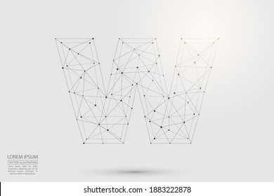 El tipo de letra abstracta de letras inglesas consiste en 3d de triángulos, líneas, puntos y conexiones. Ilustración del vector EPS 10.