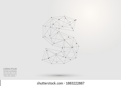 English letters abstract font consists 3d of triangles, lines, dots and connections. Vector illustration EPS 10.