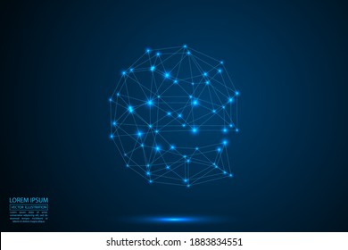English letters abstract font consists 3d of triangles, lines, dots and connections. On a dark blue background cosmic universe stars, meteorites, galaxies. Vector illustration EPS 10.