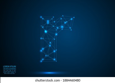 English letters abstract font consists 3d of triangles, lines, dots and connections. On a dark blue background cosmic universe stars, meteorites, galaxies. Vector illustration EPS 10.