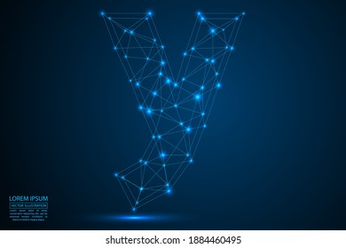 English letters abstract font consists 3d of triangles, lines, dots and connections. On a dark blue background cosmic universe stars, meteorites, galaxies. Vector illustration EPS 10.