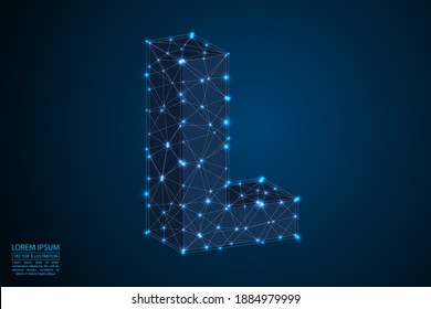 English letters abstract font consists 3d of triangles, lines, dots and connections. On a dark blue background cosmic universe stars, meteorites, galaxies. Vector illustration EPS 10.