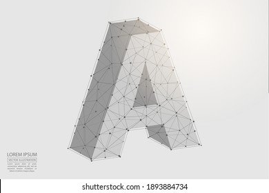 English letters abstract font consists 3d of triangles, lines, dots and connections. Vector illustration EPS 10.