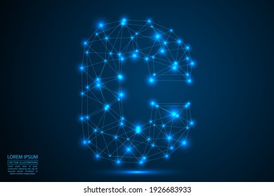 English Letters Abstract Font Consists 3d Of Triangles, Lines, Dots And Connections. On A Dark Blue Background Cosmic Universe Stars, Meteorites, Galaxies. Vector Illustration EPS 10.
