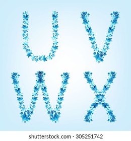 English letters of the alphabet in blue stars U, V, W, X