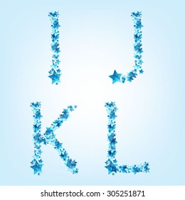 English letters of the alphabet in blue stars I, J, K, L