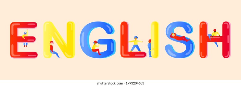 English letters for language learning with icons flat design. Vector Illustration. 