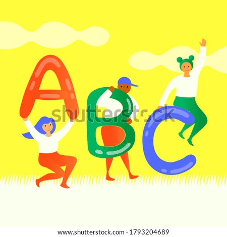 English letters for language learning with icons flat design. Vector Illustration. 