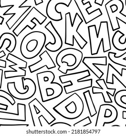 English letters in a random arrangement on a white background. Seamless pattern. Vector illustration