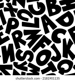 English letters in a random arrangement on a white background. Seamless pattern. Vector illustration