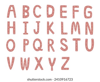 English letters A to Z in pink decorated with hearts.