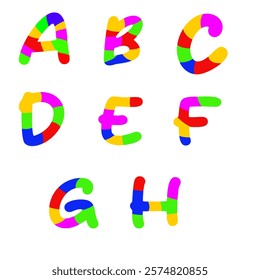 English letters, A to Z,English letters, A to Z, bright and cute colors. colorful numbers, multi-colored numbers, art decoration, cartoon number images, graphic letters,