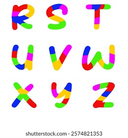 English letters, A to Z,English letters, A to Z, bright and cute colors. colorful numbers, multi-colored numbers, art decoration, cartoon number images, graphic letters,