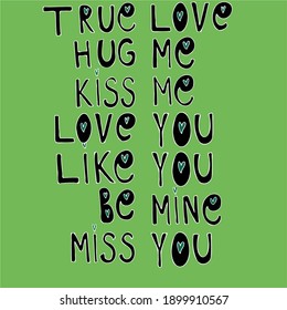 english love phrases vector on green background