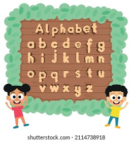 English lowercase letters and cute kids