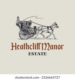 Logotipo inglés del Vector del carruaje del caballo de la mansión