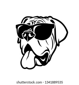 English mastiff dog wearing sunglasses - isolated outlined vector illustration 