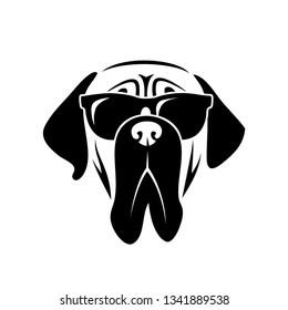 English mastiff dog wearing sunglasses - isolated outlined vector illustration 