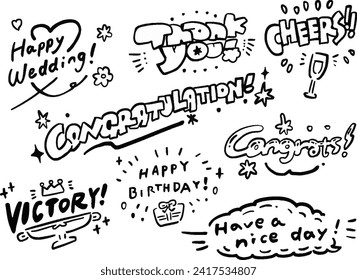 English messages of congratulations and encouragement illustration set line drawing
