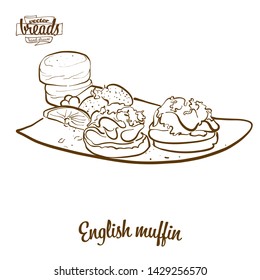 English Muffin Bread Vector Drawing. Food Sketch Of Yeast Bread, Usually Known In United Kingdom. Bakery Illustration Series.