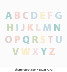English multicolored hand drawn school alphabet. Hand drawn pastel ABC letters. Baby pastel alphabet. Vector hand drawn alphabet. Sketch alphabet. Vector Illustration.