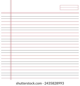 English Notebook sheet with line. Blank notebook page. Practical Blank  sheet. Notebook Paper  Illustration notebook paper sheet, striped page for dairy