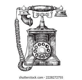 English old telephone retro vintage sketch hand drawn engraving style Vector illustration