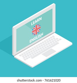 English online mobile learn concept, learning app. Vector illustration