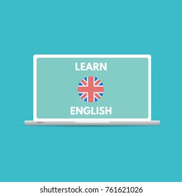 English online mobile learn concept, learning app. Vector illustration