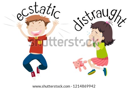 English opposite word of ecstatic and distraught illustration Stock photo © 