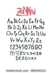 English, original display font. Vector. Author's alphabet. A complete set of signs, numbers, capital and lowercase Latin letters. It can be used in design and logos. Awesome font.