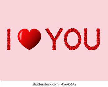 English phrase “I love you” written by red hearts