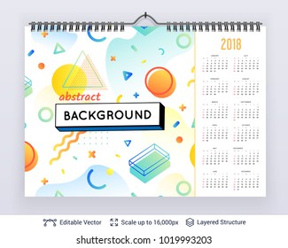 English planning calendar. Vector template January - December, week starts on Sunday.