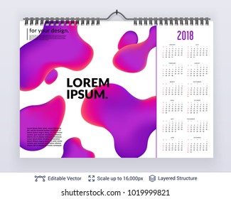 English planning calendar. Vector template January - December, week starts on Sunday.