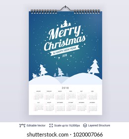 English planning calendar. Vector template January - December, week starts on Sunday.