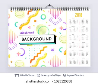 English planning calendar. Vector template January - December, week starts on Sunday.