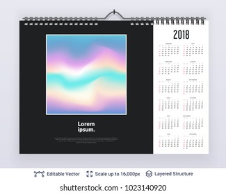 English planning calendar. Vector template January - December, week starts on Sunday.