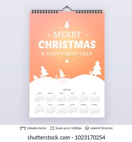 English planning calendar. Vector template January - December, week starts on Sunday.